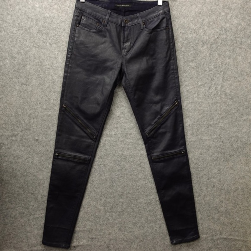 Womens Skinny Moto Jeans 27 Blue‎ Coated Stretch Zip CULT OF INDIVIDUALITY 29x32